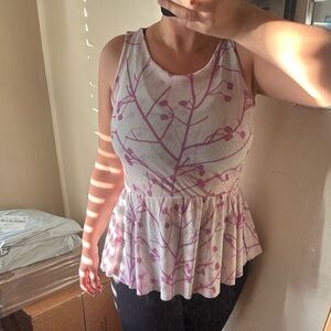 Sweet Pea Mesh Sleeveless Babydoll High Crew Neck Wide Strap Tank Cherry Blossom